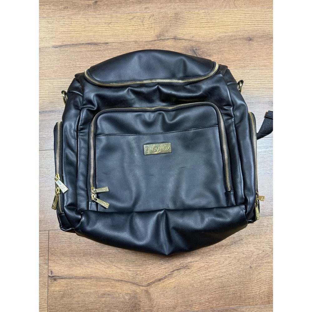Greyfox Diaper Bag Backpack‎ Black Vegan Leather Gold Hardware